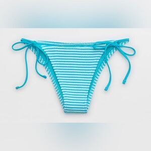 NWT Aerie Crinkle Stripe Cheekiest Tie Bikini Bottom in Barbados Blue + White